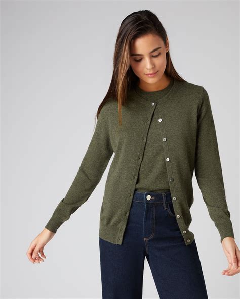 Women's Round Neck Cashmere Cardigan Moss Green - Small | Cardigan ...