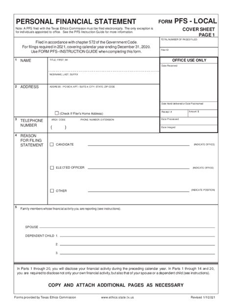 Image result for Blank PFS Form
