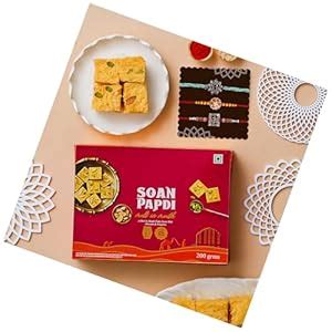 Dunkaston Designer Rakhi Set: 3 Mauli Thread Rakhis, Soan Papdi (200g ...