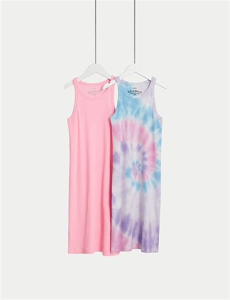 Buy 2pk Cotton Rich Rib Tie Dye Dresses (6-16 Yrs) at Marks & Spencer