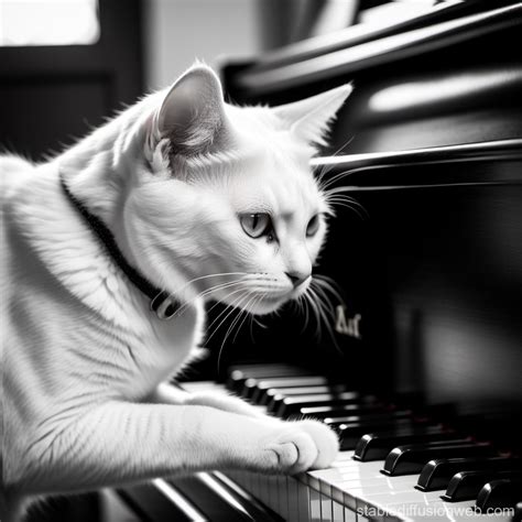 black and white cat plays piano like lang lang Prompts | Stable ...
