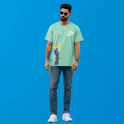 Shri Krishna Dharmo Rakshita Oversized Printed Sage Green Tshirt ...