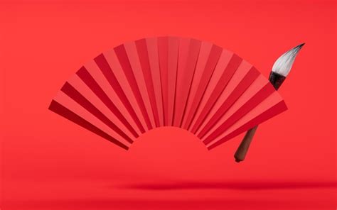 Cepillo chino antiguo y representación 3d del ventilador | Foto Premium