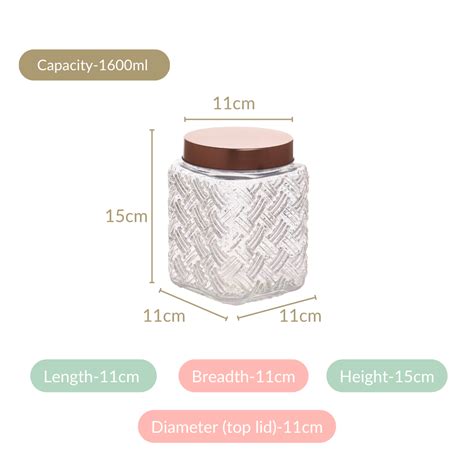 Set Of 4 Textured Glass Jars With Basket Weave 1600ml Online - Premium ...
