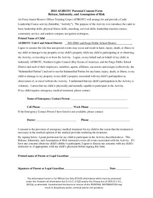 Fillable Online AFJROTC Parental Consent Form Release, Indemnity, And ...