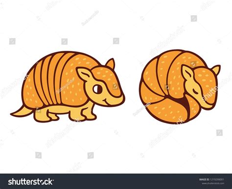 Cute cartoon armadillo drawing, standing and roll up in a ball ...