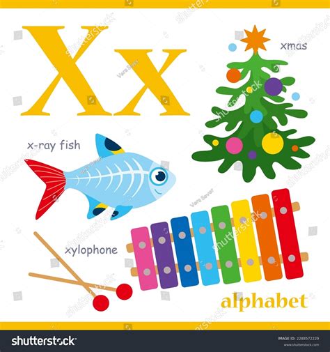 Alphabet Letter X Cartoon Vocabulary Illustration Stock Vector (Royalty ...