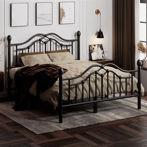 Amazon.com: LoVinson Queen Metal Bed Frame with Headboard and Footboard ...