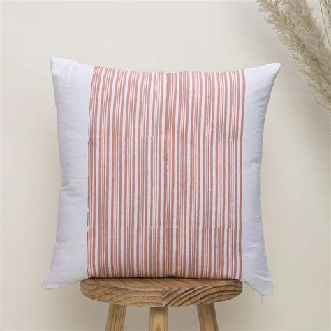 Peach Color Block Print Cotton 24x24 Cushion Covers Set Of 5 Online ...