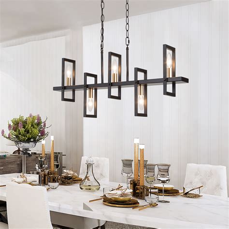 Black Chandelier 32 Inches Modern Farmhouse Linear Pendant Lights