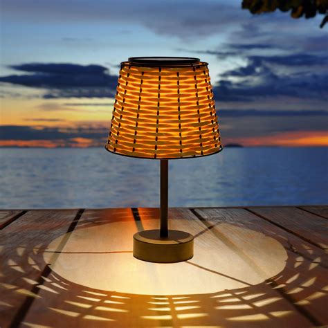 Livinlarge Solar Table Lamps for Outside,Handmade Rattan Woven LED Desk ...