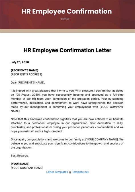 Free HR Employee Confirmation Letter Template to Edit Online