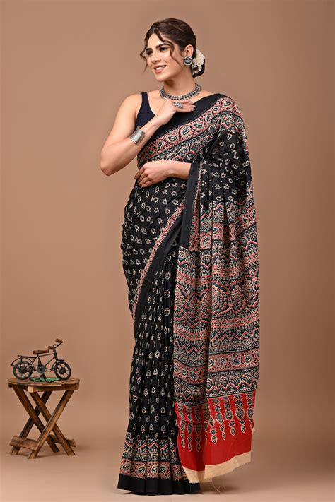 Elegant Hand Block Printed Cotton Saree – Meraaki Fashion