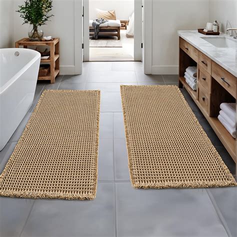 MIULEE Set of 2 Waffle Bathroom Runner Rugs, Boho Bath Rugs Non Slip ...