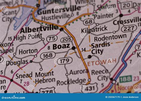 Boaz Alabama on a road map stock image. Image of alabama - 255567179