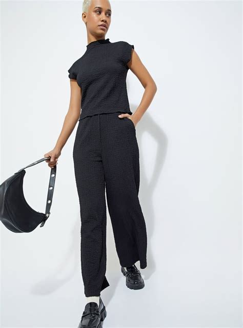 Buy URB_N Women Textured Wide Leg Trousers Online at just Rs. 899.0 ...