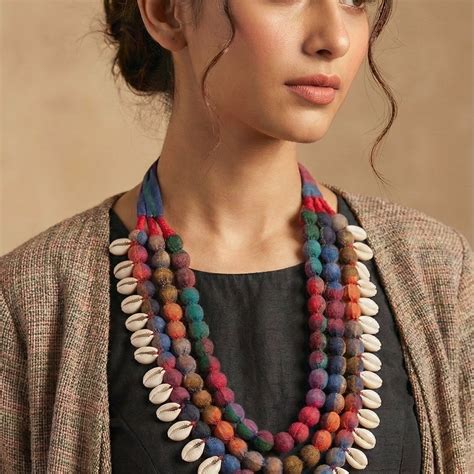 Multi-Layer Earthy Tones Fabric Beads Necklace with Shells – A Local Tribe