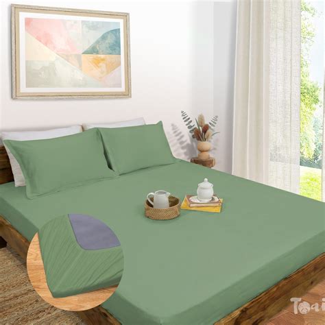 Olive Green Fitted Bedsheet with Pillow Covers in King Queen Single ...
