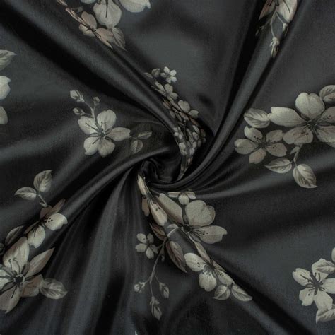 Black And Off White Floral Pattern Digital Print Organza Satin Fabric ...