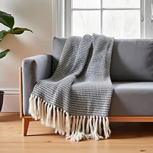SAJAVAT HOME Hand-Knitted Cotton 3 Seater Sofa Throw | Honeycomb Design ...
