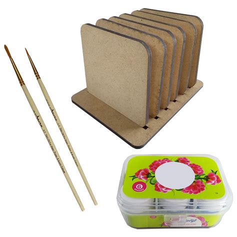 Penkraft | Gond Art on Square Tea Coasters with Stand DIY Kit | Order Now