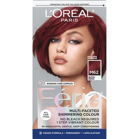 L'Oreal Paris Feria Permanent Hair Color, M62 Cool Rich Red, 1 kit ...