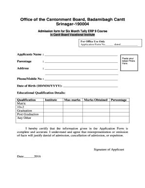 Tally Admission Form - Fill Online, Printable, Fillable, Blank | pdfFiller