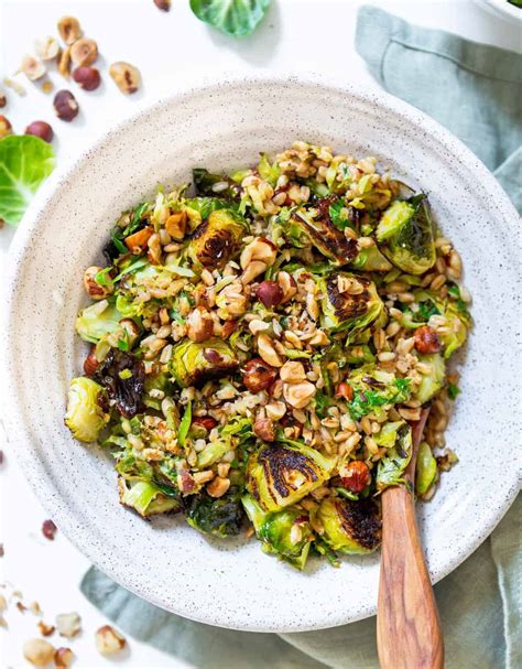 Warm Roasted Brussels Sprouts Salad with Farro - Brussels Sprouts Salad