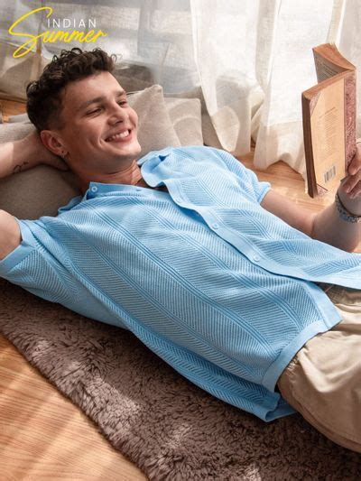 Buy Arctic Blue Half-Sleeves Knitted Mens Shirt Online in India -Beyoung