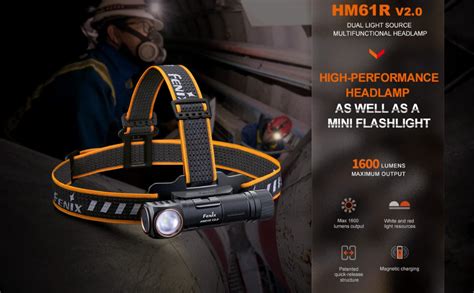Fenix HM61R v2.0 Rechargeable Headlamp, 1600 Lumen L-Shape 90 Degree ...