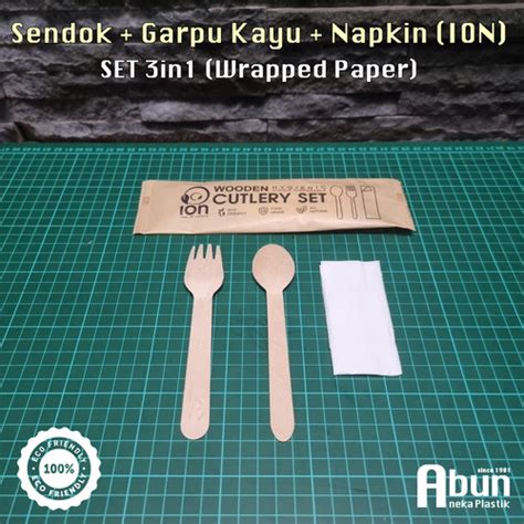 Jual Sendok Garpu Kayu Set 3in1 + Napkin Kraft + Factory Sealed (Hygine ...