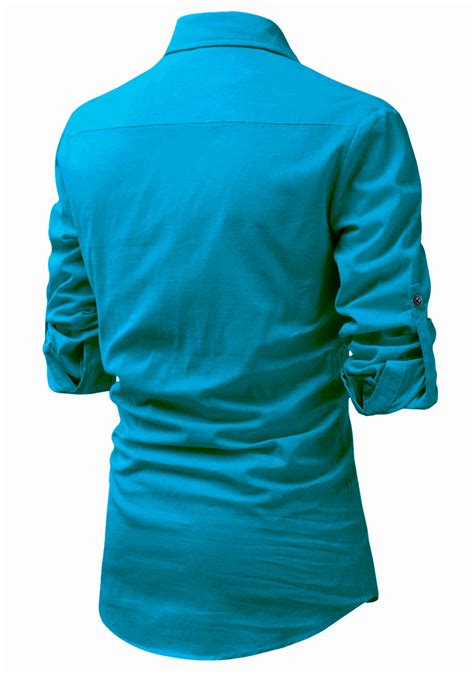 Men's Cotton Fabric Roll Up Sleeve Spread Collar Turquoise Kurta – Apektra