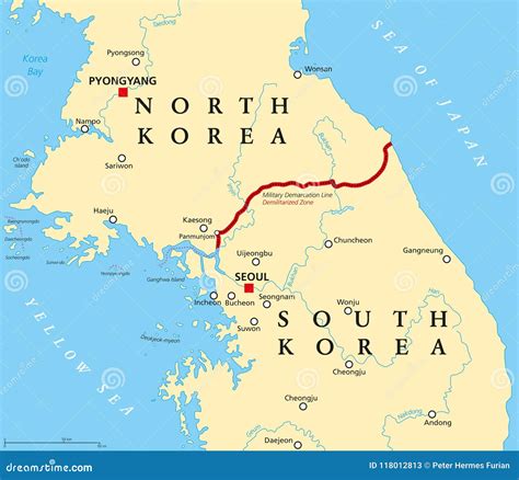 Korean Peninsula, Demilitarized Zone, Political Map Stock Vector ...