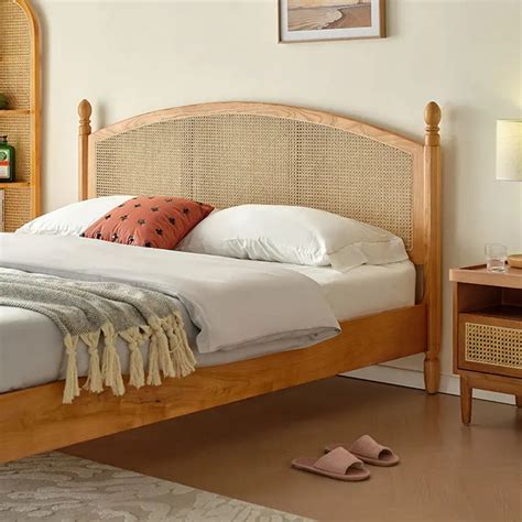 ADOUER WOOD Solid Acacia Wood Mid-Century Classic Rattan Cane Bed (Nat ...