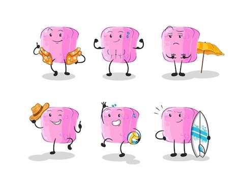 Nagel Strand Urlaub Set Charakter Cartoon Maskottchen Vektor | Premium ...