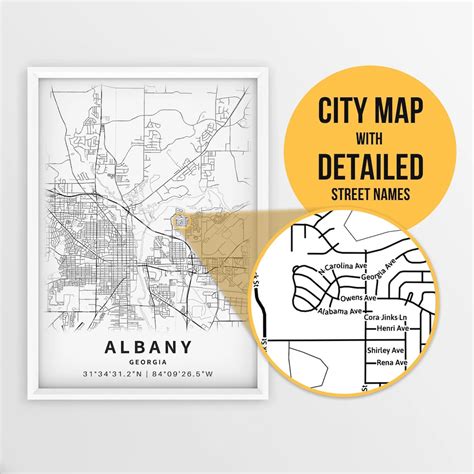 Printable Map Albany, Georgia, USA With Street Names - Instant Download ...