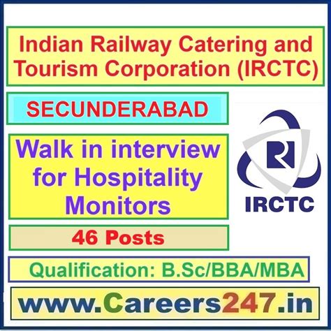 IRCTC, Secunderabad Recruitment 2025 – Walk in interview for 46 ...