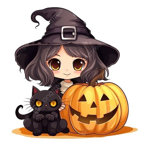 Hand Draw Cartoon Cute Halloween Witch Black Cat Inside Big Pumpkin ...