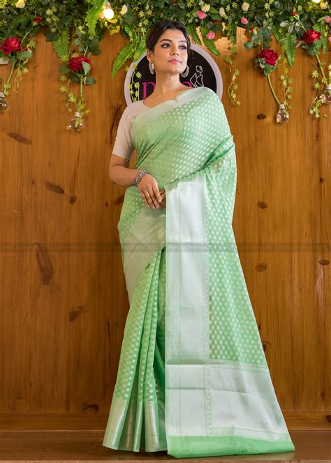 The Silver Buti Banarasi Cotton Silk Saree – Monamaar