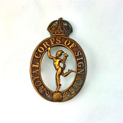 British, 1921 Pattern, Royal Corps of Signals Bronze Collar/Cap Badge (RCOS), Kings Crown, 2 ...