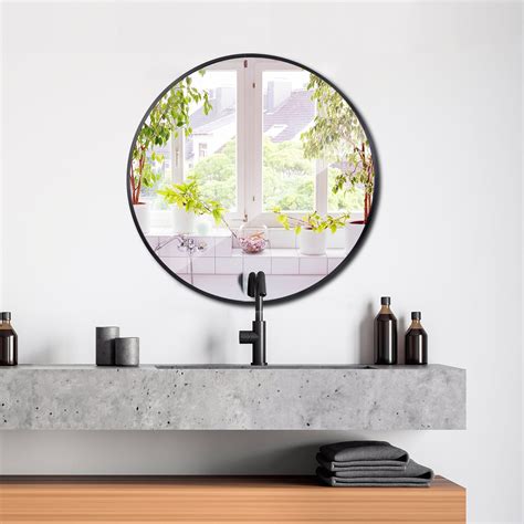 ZENY 24 inch Round Wall Mirror Modern Black Frame Bathroom Circle ...