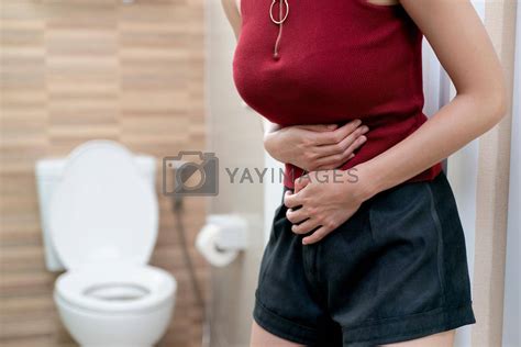 Abdominal pain of woman, stomachache diarrhea symptom, menstrual period ...