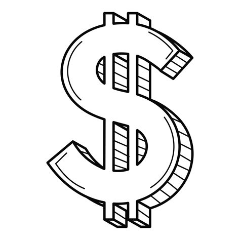 A three-dimensional dollar symbol. American currency. Linear icon, sign ...
