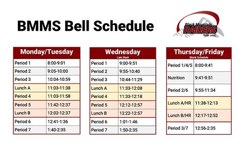 Bell Schedule - Calendars - BLACK MOUNTAIN MIDDLE SCHOOL