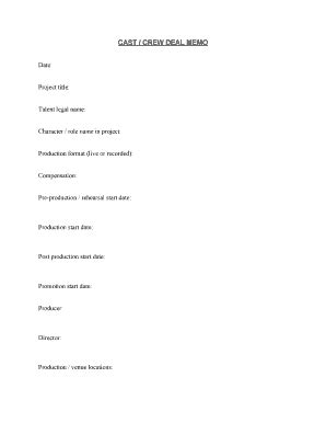 Fillable Online CAST / CREW DEAL MEMO Fax Email Print - pdfFiller