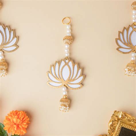 White Lotus Wall Hanging Set Of 4 - Premium Wall Hanging | Nestasia