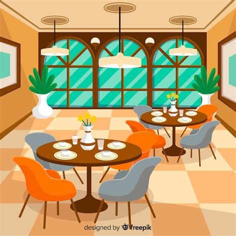 Elegant restaurant interior with flat design | Free Vector