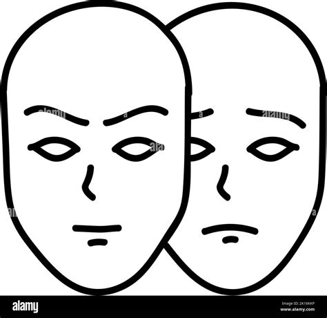 Deep fake icon. Two face masks with different moods. Hand drawn vector ...