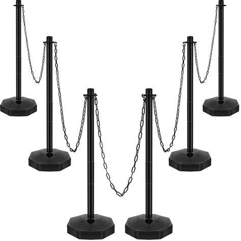 Black Plastic Stanchion Set Traffic Delineator Post Cones with Fillable ...