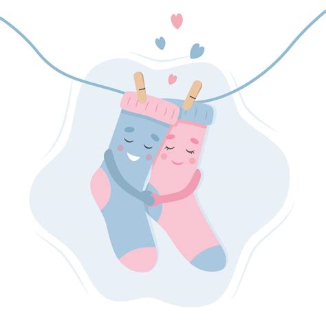 Pair of cute socks in love hanging on the rope with clothespin. Cute ...